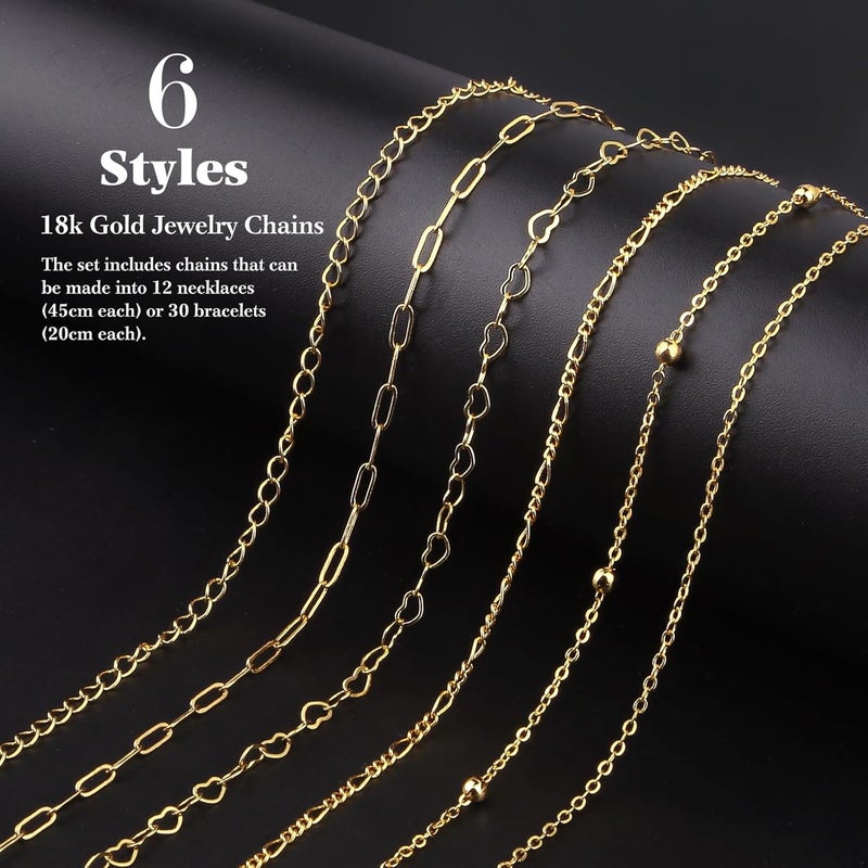 Ecoofor 18K Gold Necklace Chain Kit for Jewelry Making, 20 Feet DIY Bracelet Chains with Jump Rings, Lobster Clasps, Connectors, Jewelry Pliers, 30 Colorful Graphic Charms & 36 Letter Pendants - Image 2
